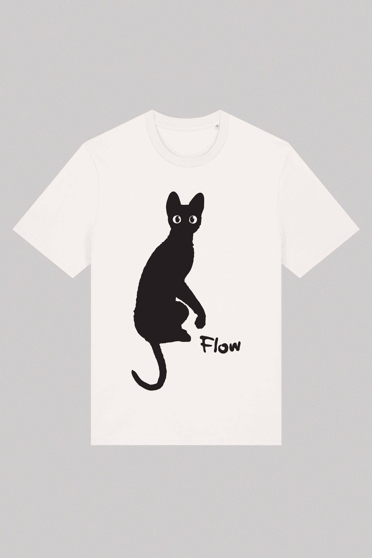 Official T-shirt for the award-winning animated film FLOW | Off-white | Cat on front
